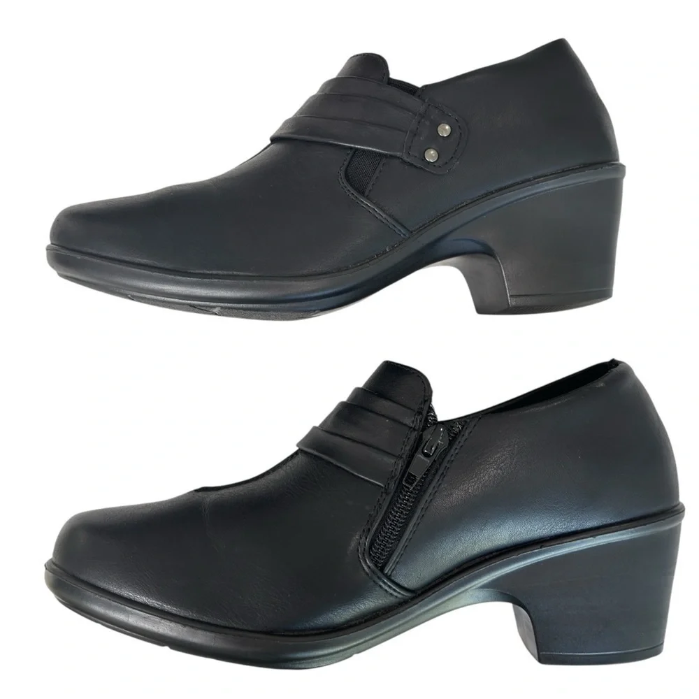 Easy Street Comfort Wave Shoe Bootie Black Block Heel Womens Size 8.5 M VEGAN